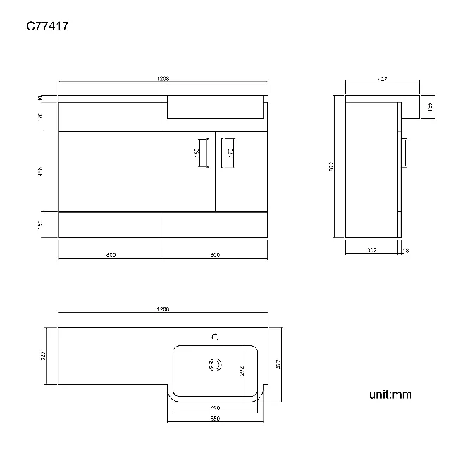 Harper Gloss White Basin Vanity and Back To Wall Toilet Unit 1200mm - Right Handed