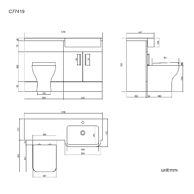 Harper Gloss White Combination Vanity Basin and Atlanta Toilet 1200mm - Right Handed