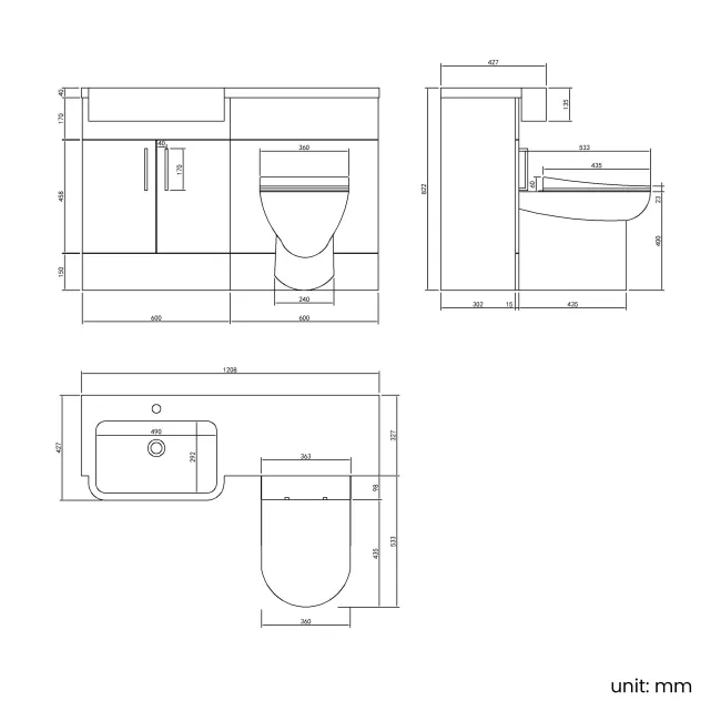 Harper Charcoal Elm Combination Vanity Basin and Aruba Toilet 1200mm - Left Handed