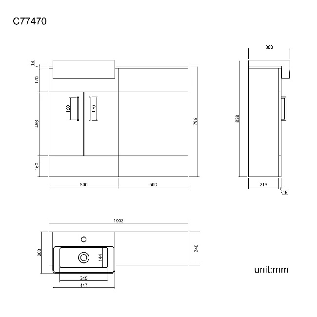 Harper Gloss White Basin Vanity With Marble Top and Back To Wall Toilet Unit 1000mm