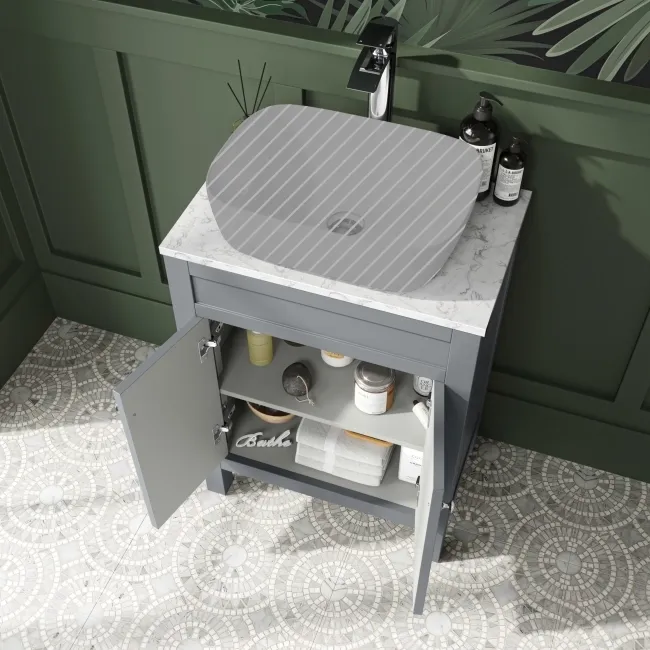 Bermuda Dove Grey Cabinet with Marble Top 600mm - Excludes Counter Top Basin