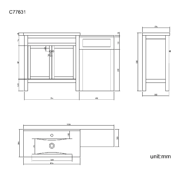 Bermuda Dove Grey Basin Vanity and Back To Wall Unit 1300mm (Excludes Pan & Cistern)