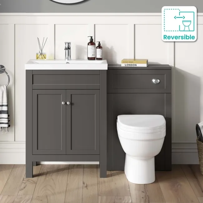 Bermuda Graphite Grey Combination Vanity Basin and Seattle Toilet 1100mm