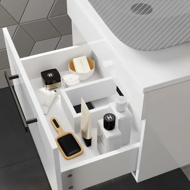 Avon Gloss White Wall Hung Counter Top Vanity 600mm - Black Accents