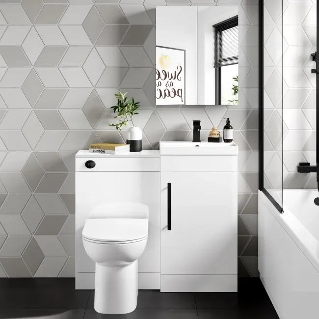 Avon Gloss White Combination Vanity Basin and Aruba Toilet 950mm - Black Accents