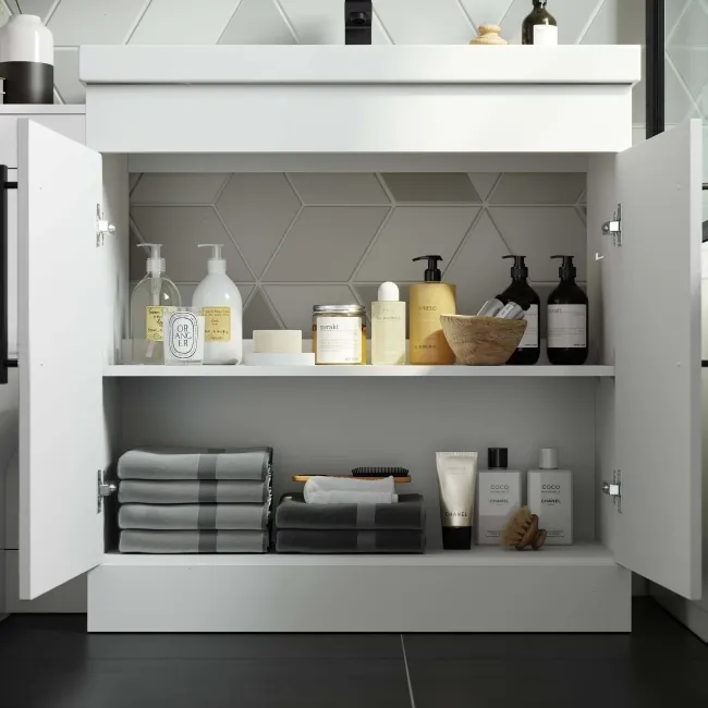 Avon Gloss White Basin Vanity and Back To Wall Unit 1300mm - Black Accents