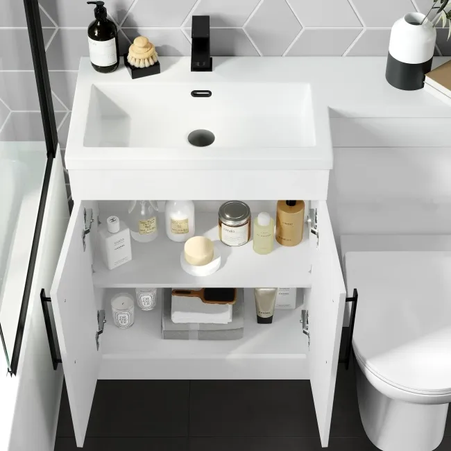 Avon Gloss White Combination Vanity Basin and Aruba Toilet 1100mm - Black Accents - Left Handed