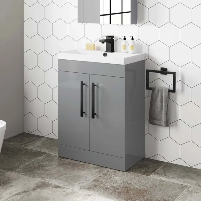 Avon Stone Grey Basin Vanity 600mm - Black Accents