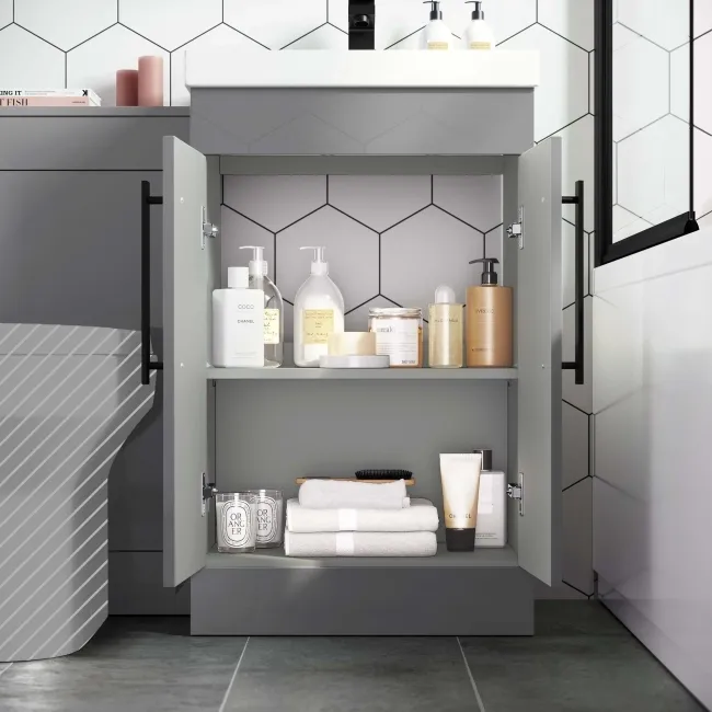 Avon Stone Grey Basin Vanity and Back To Wall Unit 1000mm - Black Accents