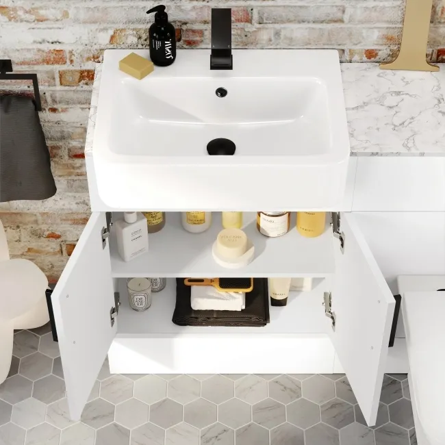 Harper Gloss White Combination Vanity Basin with Marble Top & Atlanta Toilet 1200mm - Black Accents