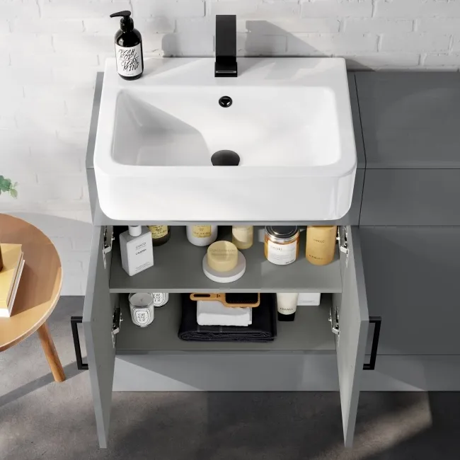 Harper Stone Grey Combination Vanity Basin and Aruba Toilet 1200mm - Black Accents