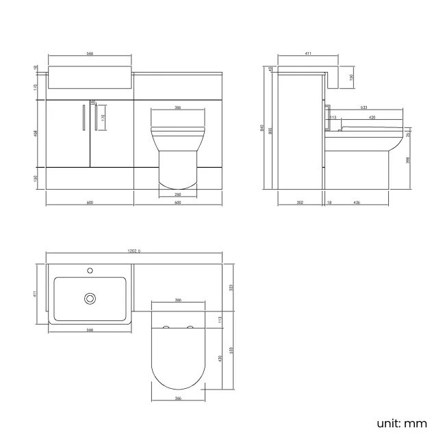 Harper Stone Grey Combination Vanity Basin and Miami Toilet 1200mm - Black Accents