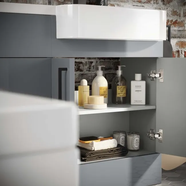 Harper Stone Grey Basin Vanity and Back To Wall Toilet Unit 1200mm - Black Accents - Right Handed