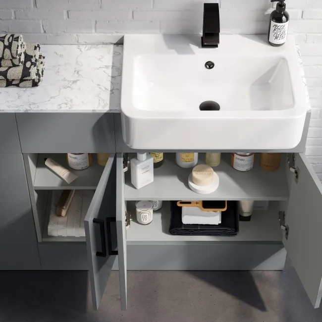 Harper Stone Grey Combination Vanity Basin with Marble Top & Miami Toilet 1500mm - Black Accents