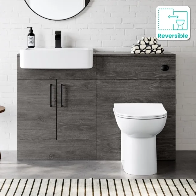 Harper Charcoal Elm Combination Vanity Basin and Aruba Toilet 1200mm - Black Accents
