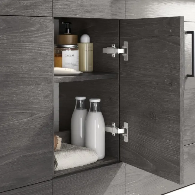 Harper Charcoal Elm Combination Vanity Basin with Marble Top & Atlanta Toilet 1500mm - Black Accents