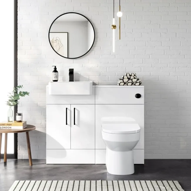 Harper Gloss White Combination Vanity Basin & Miami Toilet 1000mm - Black Accents