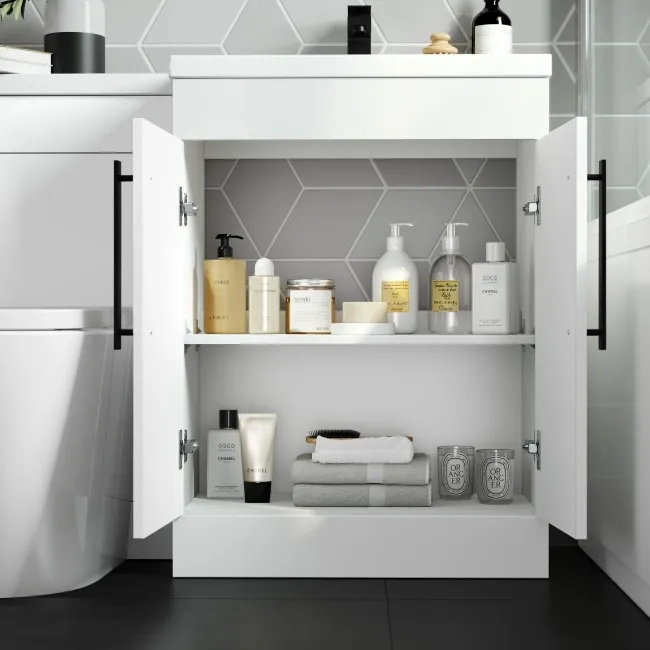 Avon Gloss White Combination Vanity Basin and Boston Toilet 1100mm - Black Accents - Right Handed