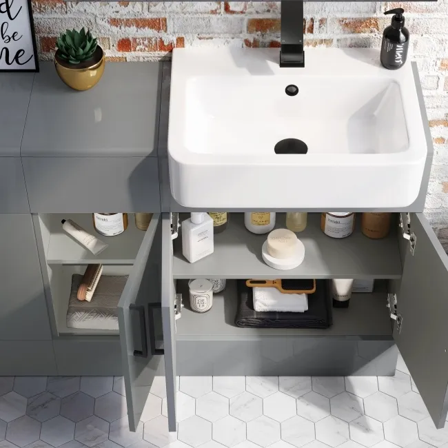 Harper Stone Grey Combination Vanity Basin and Boston Toilet 1500mm - Black Accents
