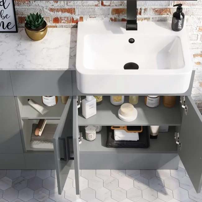 Harper Stone Grey Combination Vanity Basin with Marble Top & Boston Toilet 1500mm - Black Accents