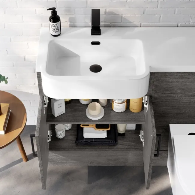 Harper Charcoal Elm Combination Vanity Basin and Boston Toilet 1200mm - Black Accents - Left Handed