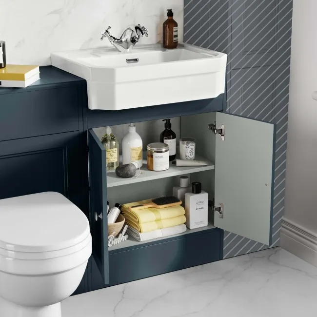 Monaco Inky Blue Combination Vanity Traditional Basin and Seattle Toilet 1200mm