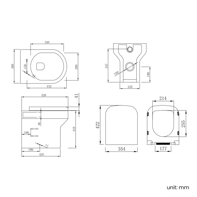 Inky Blue Slimline Back To Wall Unit and Denver Toilet - Black Accents