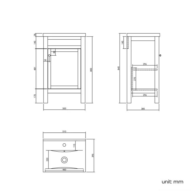 Bermuda Dove Grey Basin Vanity 500mm - Brushed Brass Accents