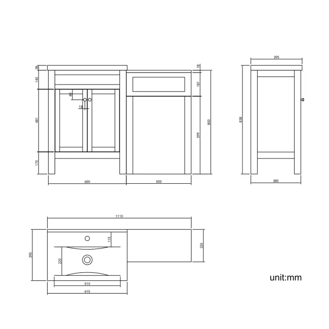Bermuda Midnight Green Basin Vanity Drawer and Back To Wall Toilet 1100mm (Excludes Pan & Cistern)