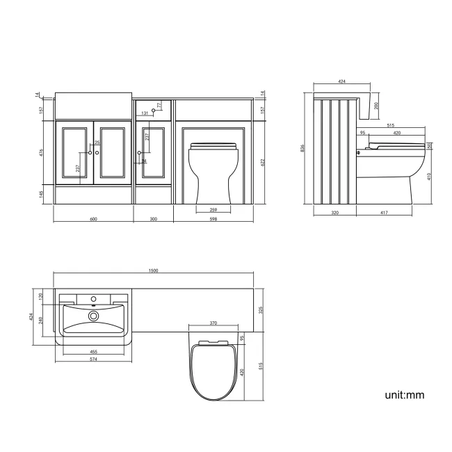 Monaco Midnight Green Combination Vanity Traditional Basin with Marble Top and Seattle Toilet 1500mm