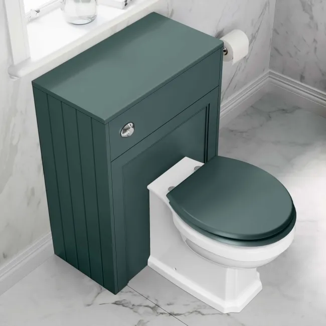 Traditional Midnight Green Back To Wall Unit and Hudson Toilet with Wooden Seat