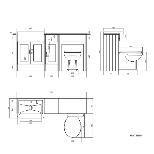 Monaco Midnight Green Combination Vanity Traditional Basin and Hudson Toilet with Wooden Seat 1500mm