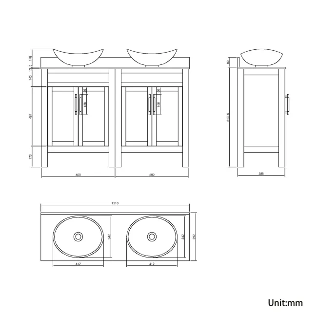 Bermuda Midnight Green Vanity with Marble Top & Oval Counter Top Basin 1200mm - Brass Knurled Handles