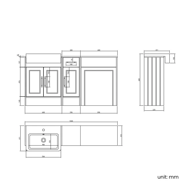 Monaco Graphite Grey Basin Vanity and Back To Wall Unit 1500mm (Excludes Pan & Cistern) - Brass Knurled Handles