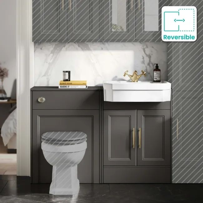 Monaco Graphite Grey Traditional Basin Vanity and Back To Wall Unit 1200mm (Excludes Pan & Cistern) - Brass Knurled Handles