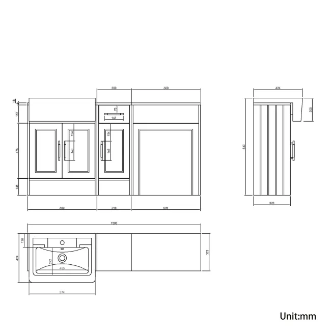 Monaco Midnight Green Traditional Basin Vanity and Back To Wall Unit 1500mm (Excludes Pan & Cistern) - Brass Knurled Handles