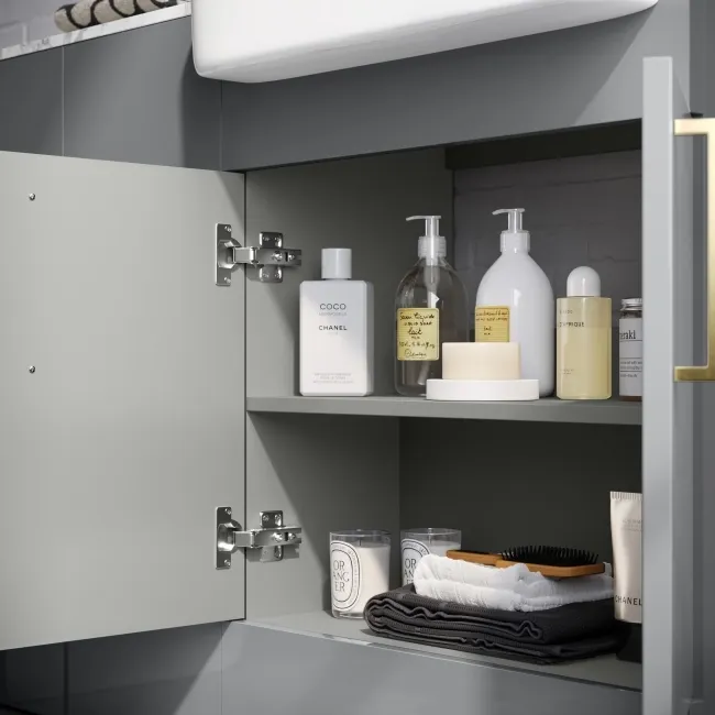 Harper Stone Grey Combination Vanity Basin with Marble Top 1500mm (Excludes Toilet) - Brushed Brass Accents