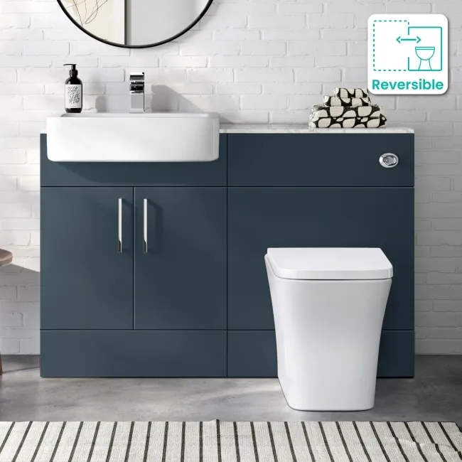 Harper Navy Blue Combination Vanity Basin with Marble Top & Houston Toilet 1200mm