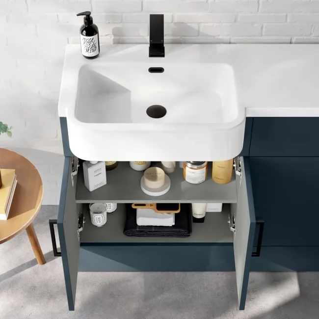 Harper Navy Blue Combination Vanity Basin and Boston Toilet 1200mm - Black Accents - Left Handed