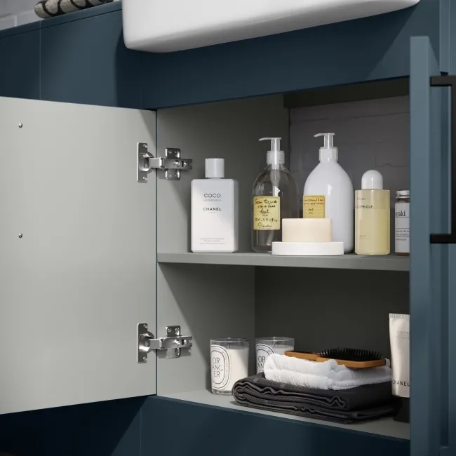 Harper Navy Blue Combination Vanity Basin and Houston Toilet 1500mm - Black Accents