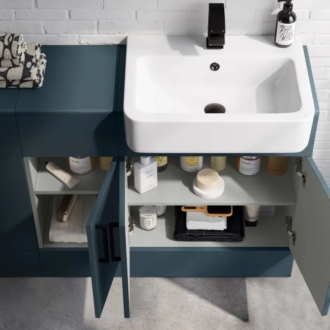 Harper Navy Blue Combination Vanity Basin and Houston Toilet 1500mm - Black Accents