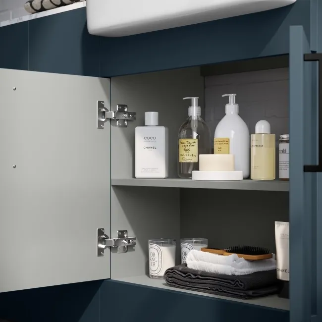 Harper Navy Blue Combination Vanity Basin with Marble Top & Tucson Toilet 1500mm - Black Accents