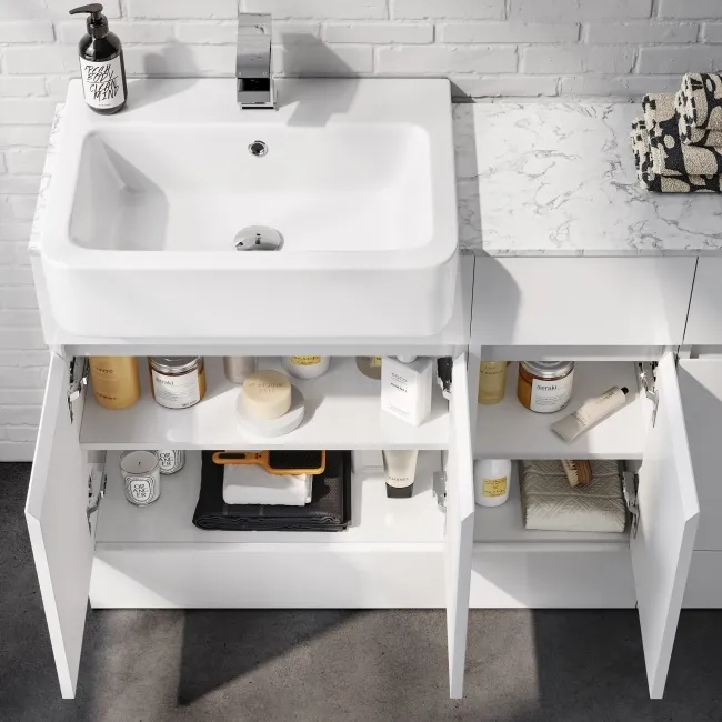 Foster Gloss White Combination Vanity Basin with Marble Top & Houston Toilet 1500mm
