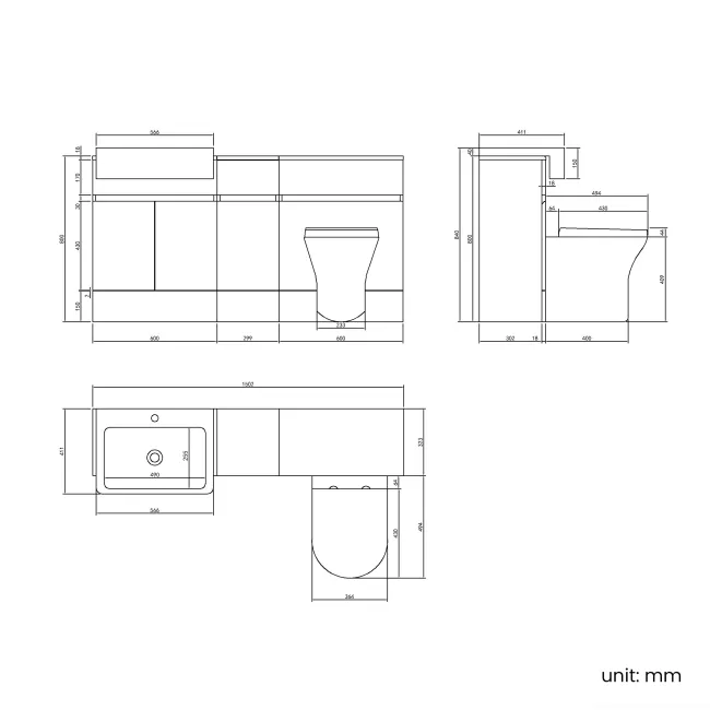 Foster Stone Grey Combination Vanity Basin and Tucson Toilet 1500mm