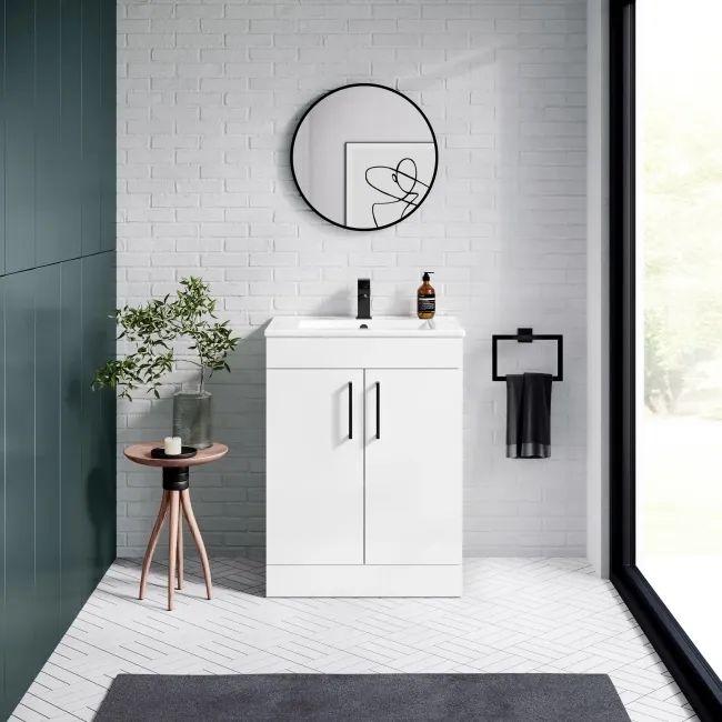 Mersey Gloss White Basin Vanity 600mm - Black Accents