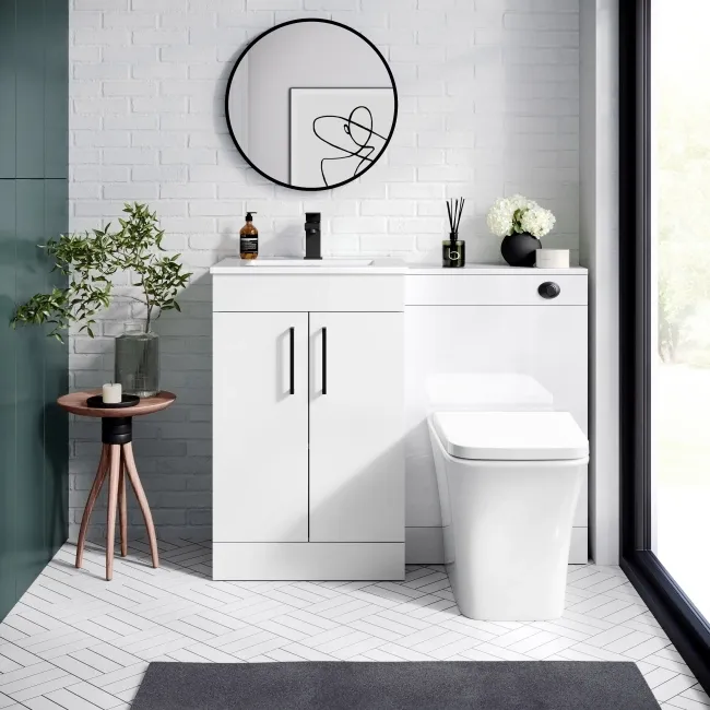 Mersey Gloss White Combination Vanity Basin and Houston Toilet 1000mm - Black Accents