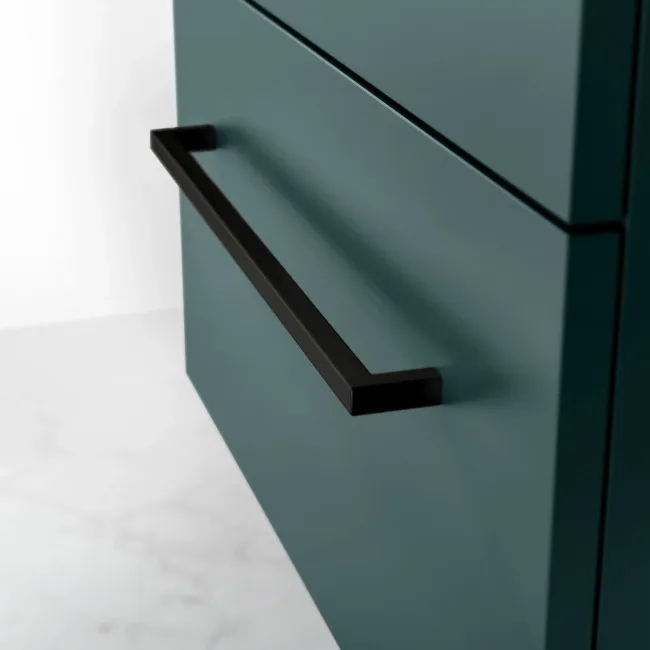 Elba Midnight Green Wall Hung Drawer Vanity with Marble Top & Cody Basin 600mm - Black Accents