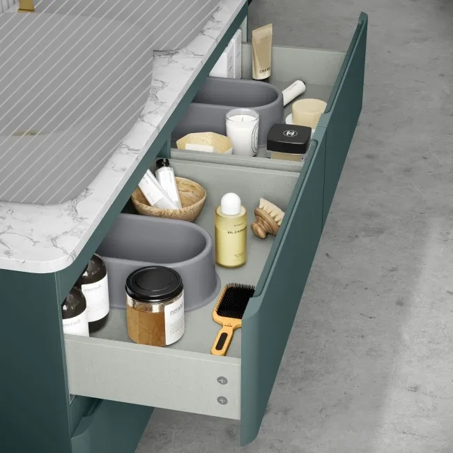 Corsica Midnight Green Wall Hung Drawer Vanity with Marble Top 1200mm - Excludes Counter Top Basin