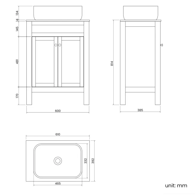 Bermuda Cashmere Pink Vanity with Marble Top & Curved Counter Top Basin 600mm
