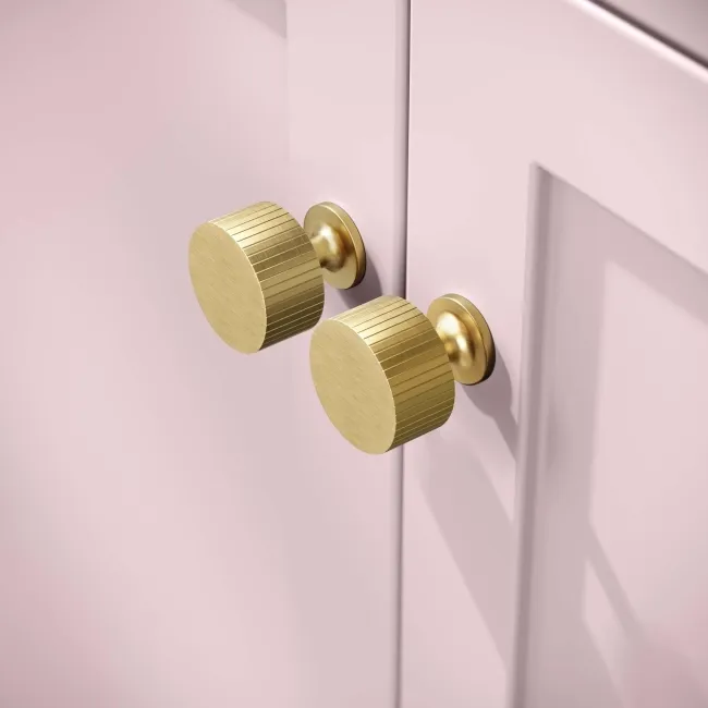 Bermuda Cashmere Pink Cabinet with Marble Top 1200mm (Excludes Counter Top Basin) - Brushed Brass Accents